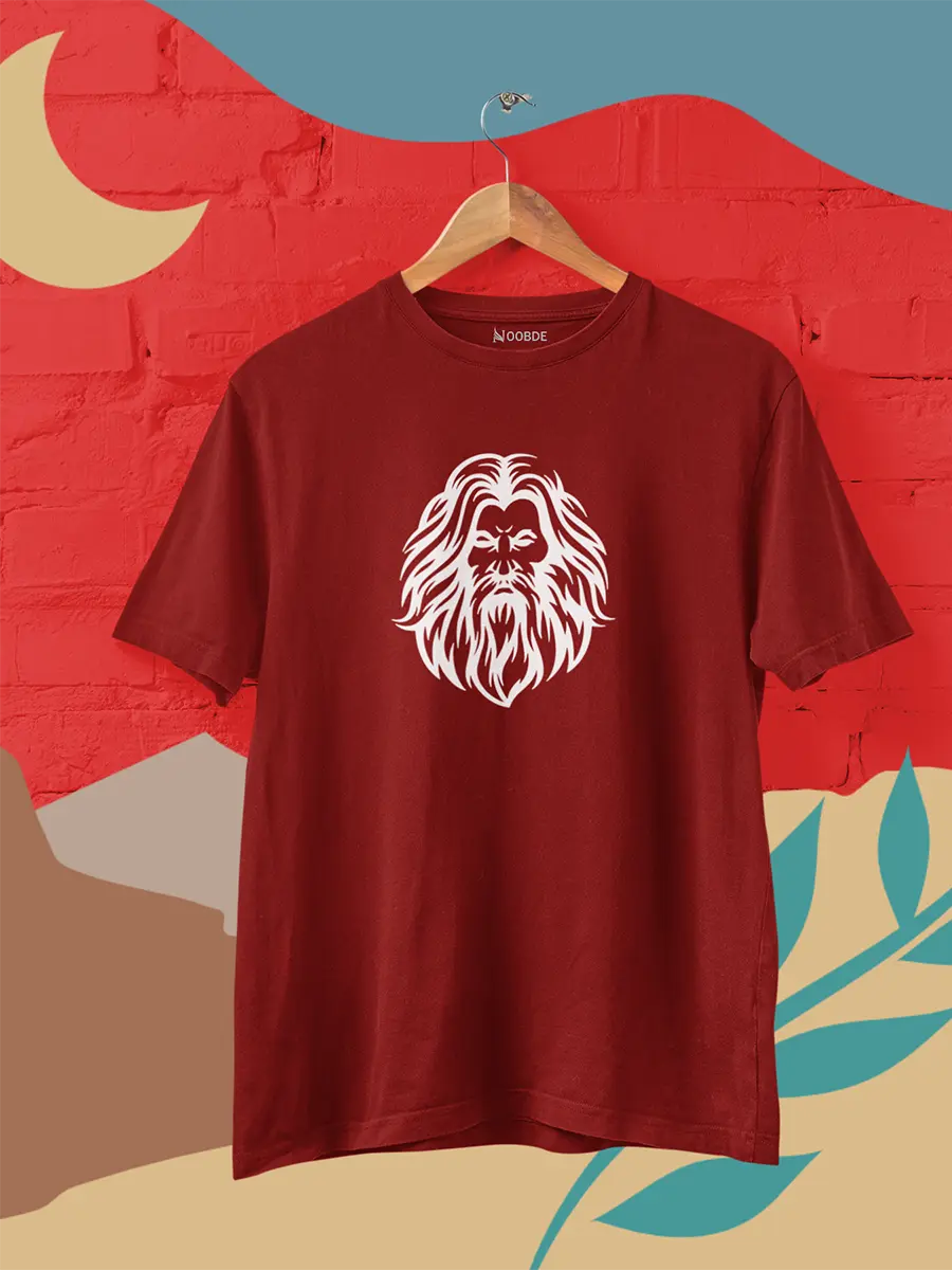 red Old Man Face Printed T-Shirt for Men
